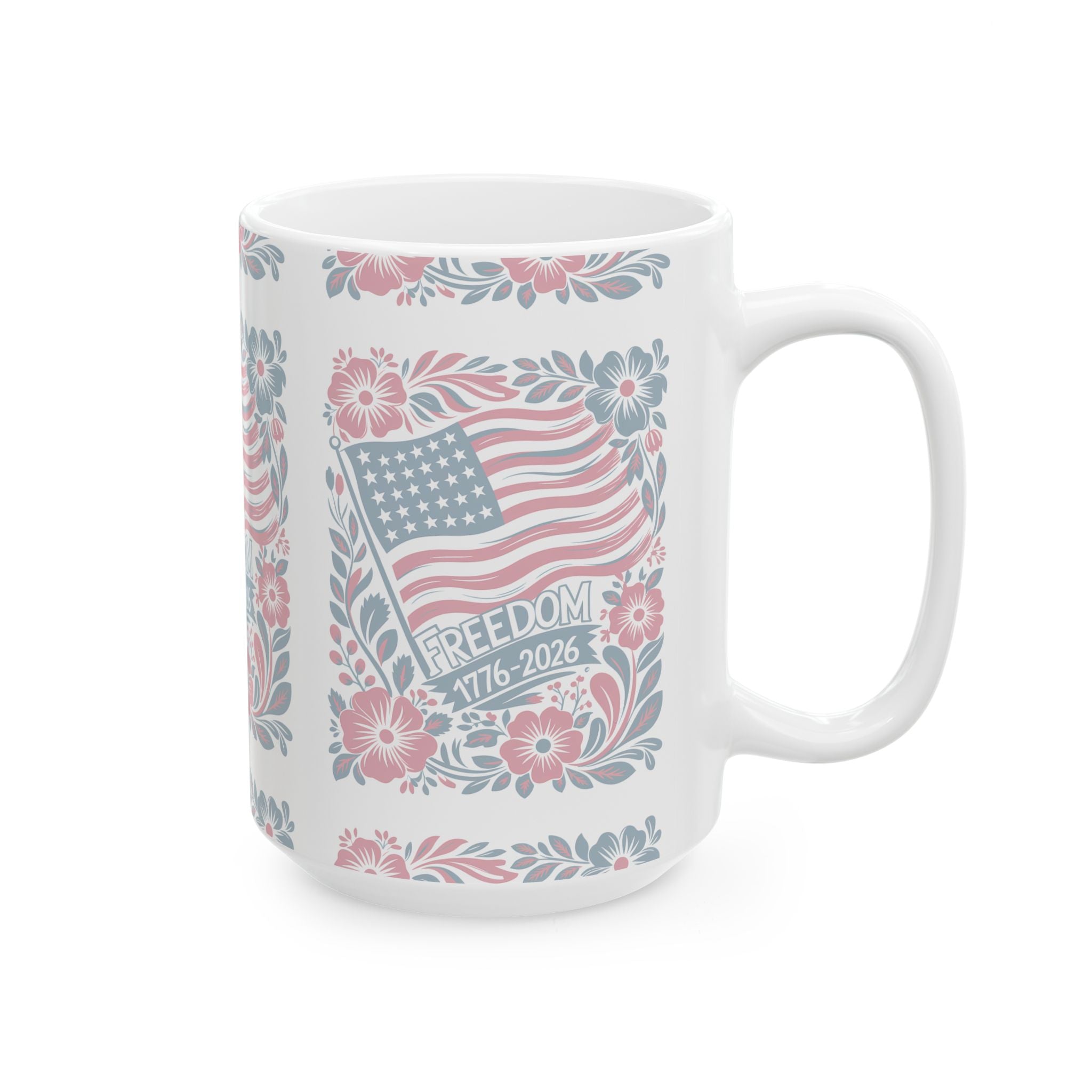 Freedom Floral Ceramic Mug — Patriotic Vintage Americana Mug 15 oz  Item#