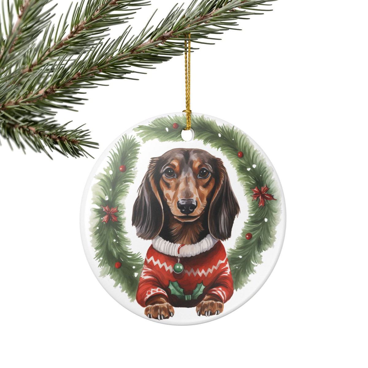 Christmas Dachshund in Sweater Ceramic Ornament  Item #389938