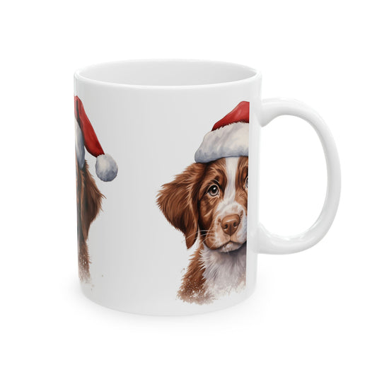 Christmas Puppy Mug – Brown Dog in Santa Hat Ceramic Coffee Cup 11oz   Item #91917