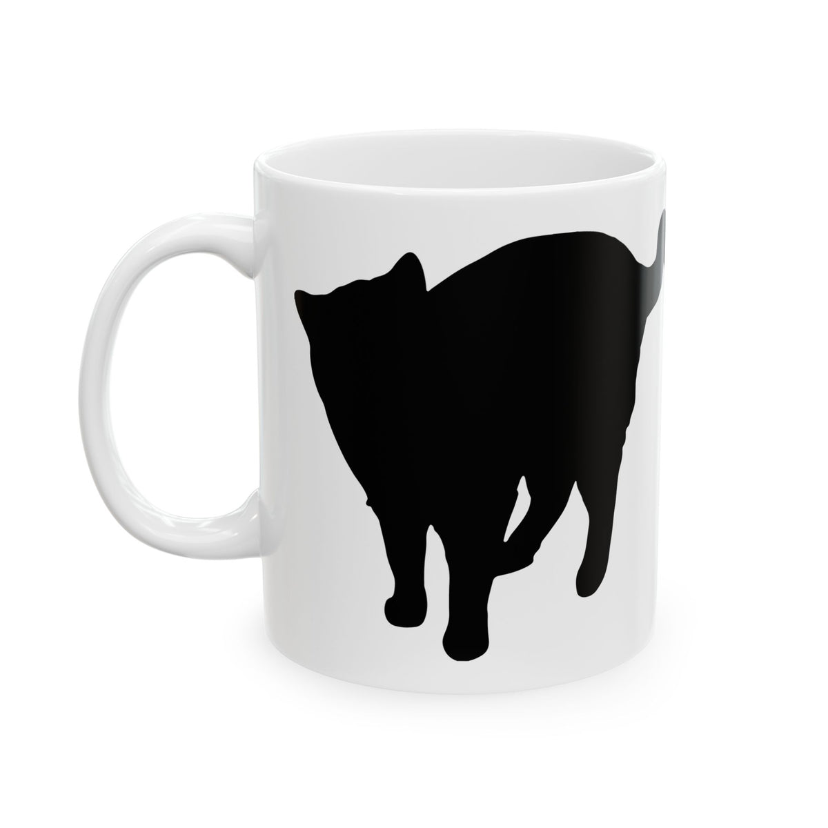 Black Cat Silhouette Ceramic Mug — Minimalist Cat Lover Coffee Cup 11 oz    Item #610806