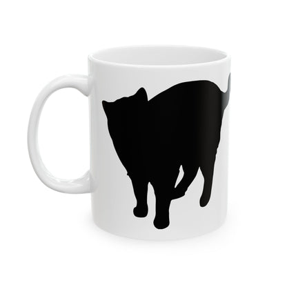 Black Cat Silhouette Ceramic Mug — Minimalist Cat Lover Coffee Cup 11 oz    Item #610806