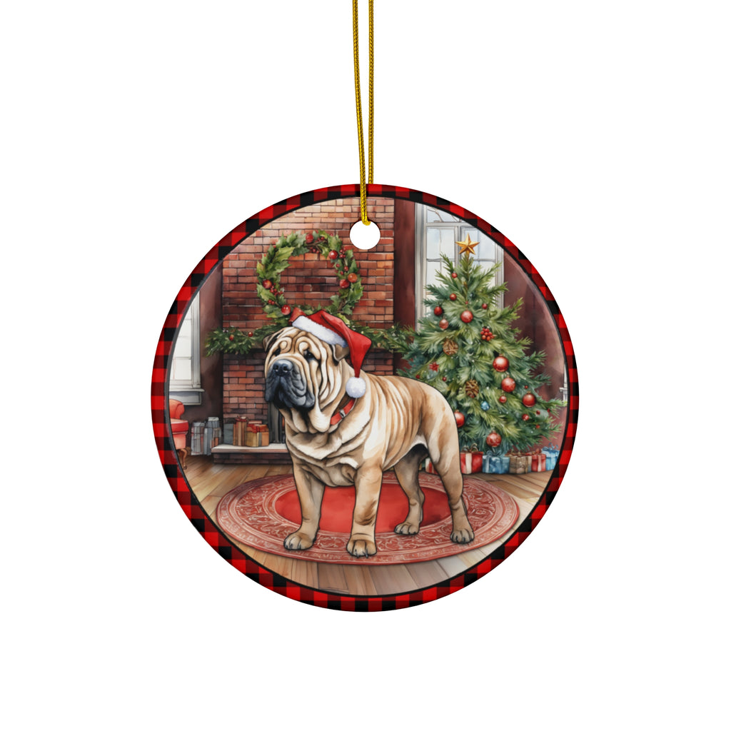 Shar Pei Christmas Dog Ceramic Disc Ornament          Item #3531157