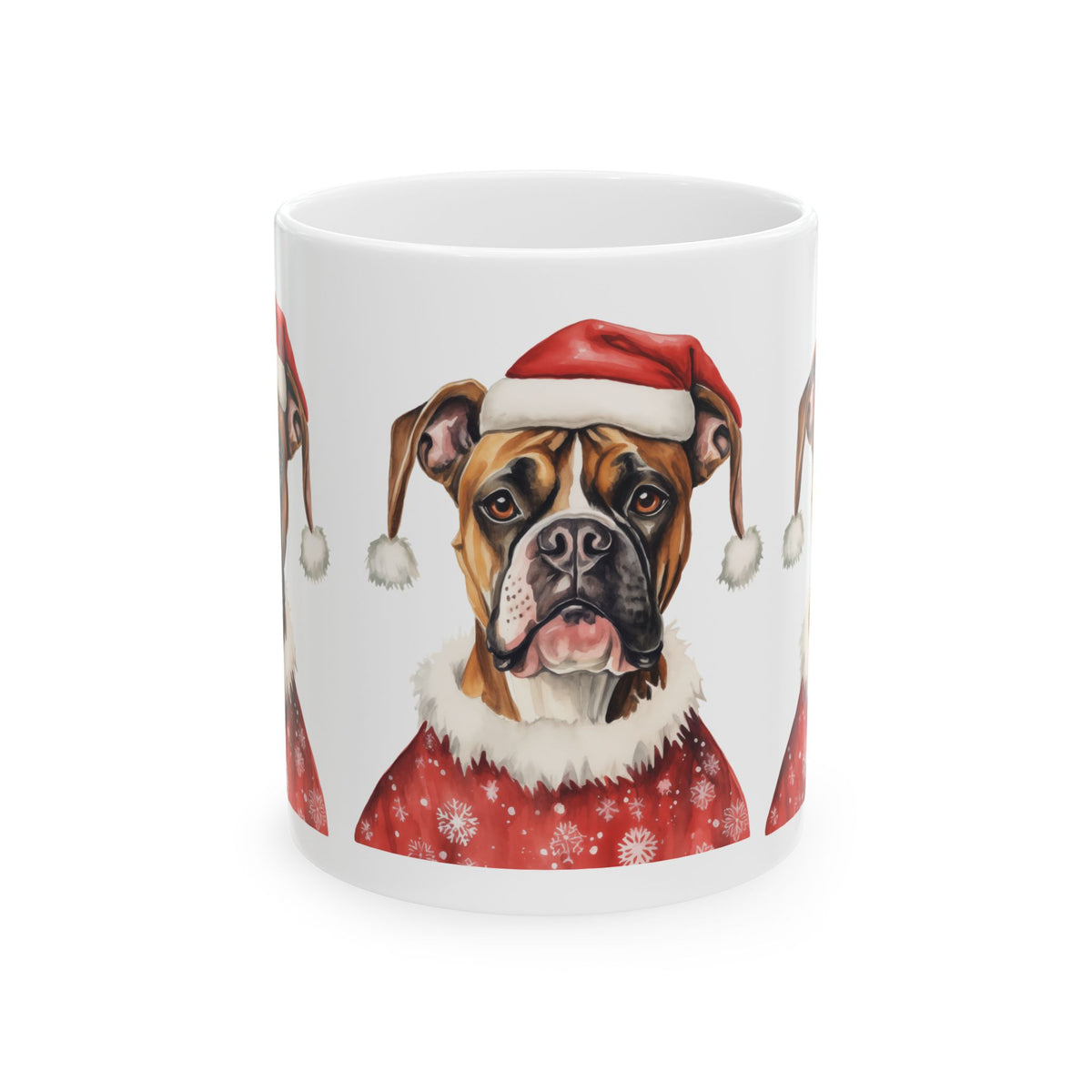 Christmas Boxer Dog Mug — Festive Santa Hat Ceramic Coffee Cup 11oz   Item #529761
