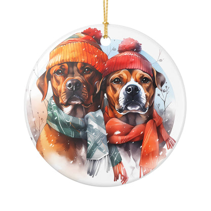 Boxer Dogs Winter Christmas Ceramic Ornament   Item #212161