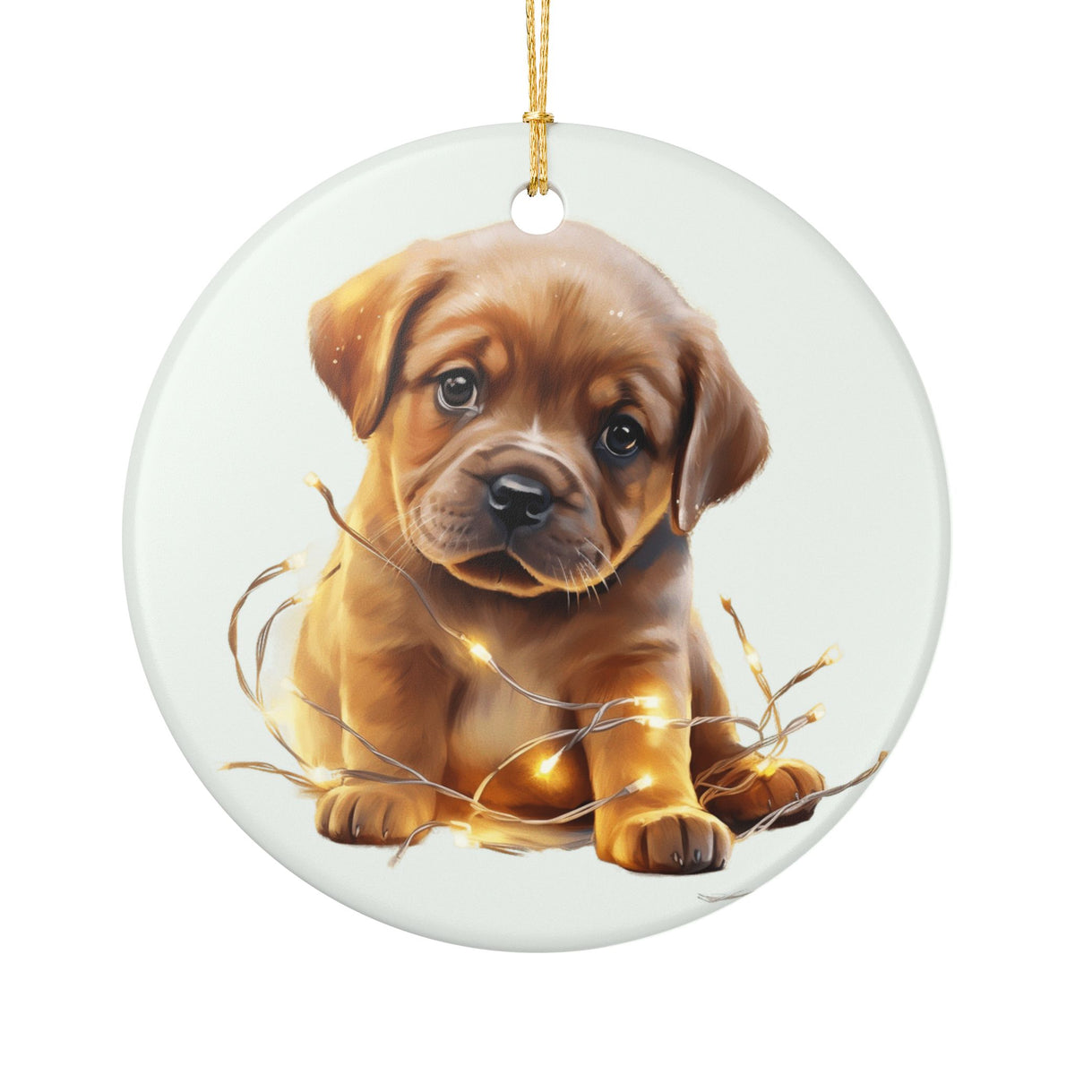 Ceramic Ornament – Adorable Puppy with Twinkle Lights, Dog Lover Christmas Décor    Item #29466