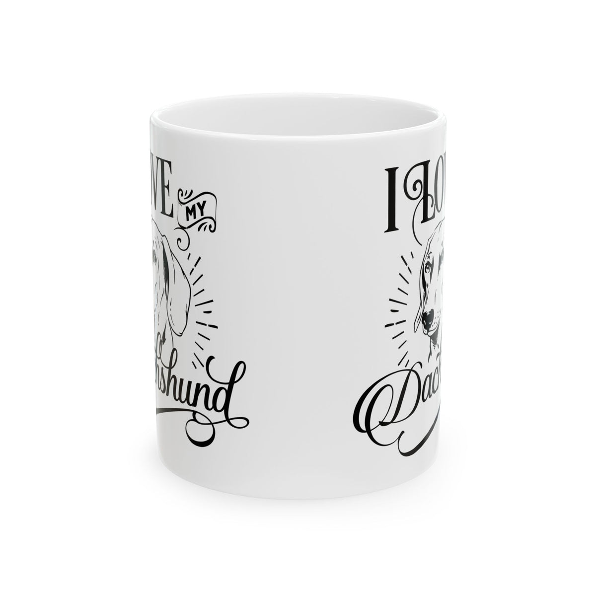 I Love My Dachshund Ceramic Mug — Cute Black Script Dog Lover Coffee Cup 11oz    Item #21629