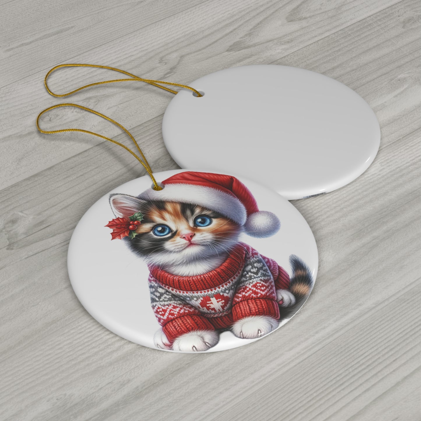 Ceramic Ornament - Calico Christmas Kitten     Item #4374453