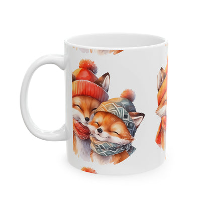 Cute Fox Couple Ceramic Mug — Cozy Winter Animal Coffee Cup 11oz    Item #99751