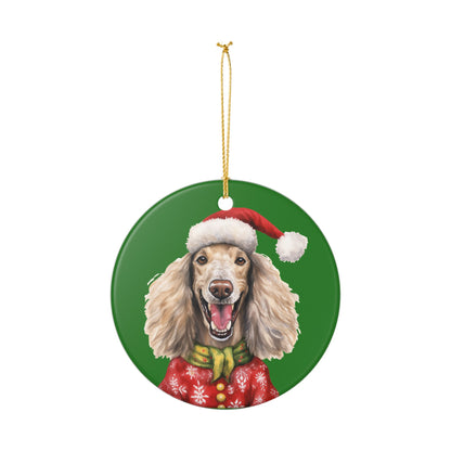Ceramic Christmas Ornament – Festive Cocker Spaniel Dog in Santa Hat    Item #791839