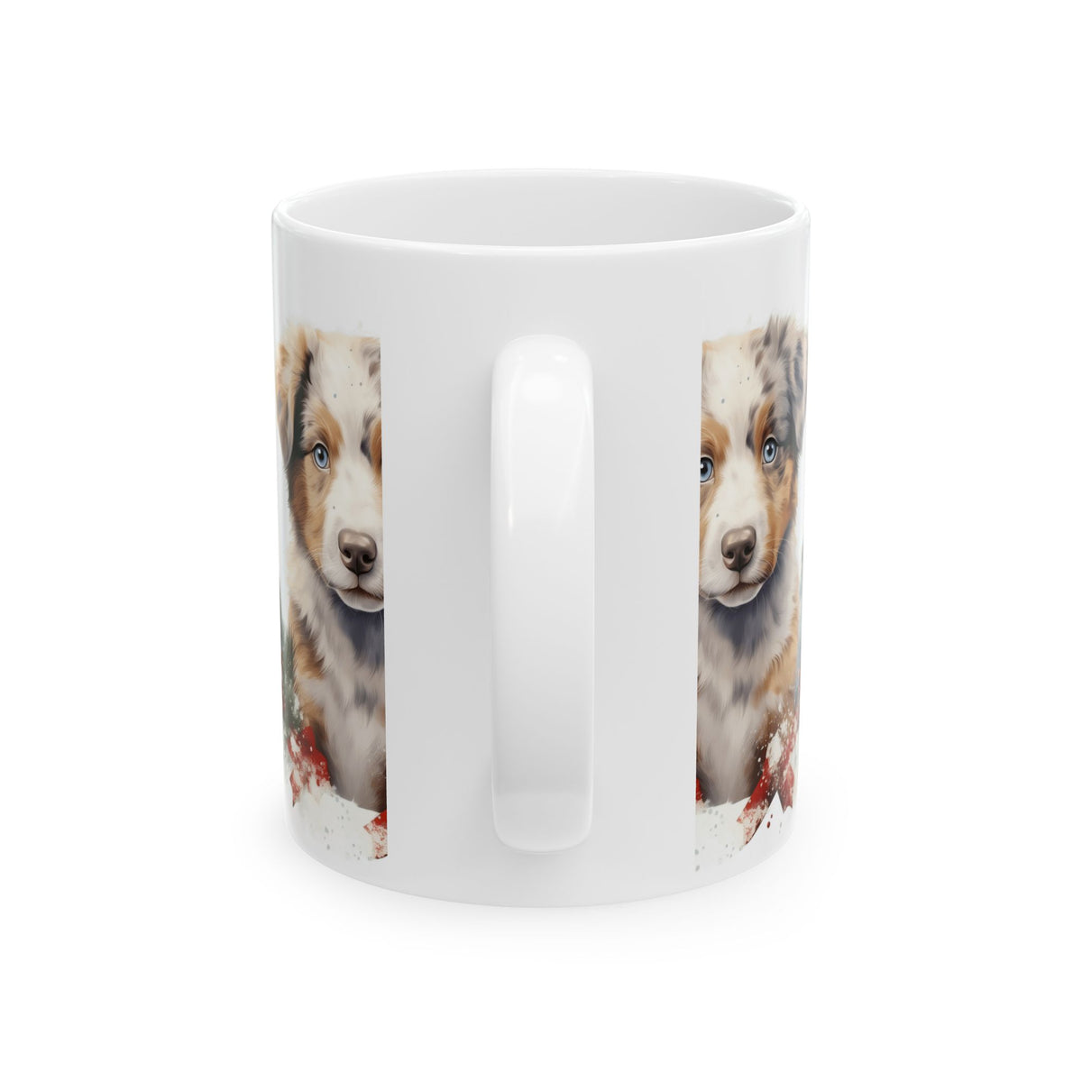 Holiday Aussie Shepherd Puppy Mug — Cute Christmas Dog Ceramic Coffee Cup 11oz  Item #160359