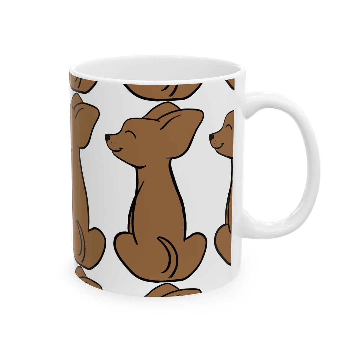 Brown Chihuahua Pattern Ceramic Mug — Cute Dog Lover Coffee Cup 11oz   Item #871262