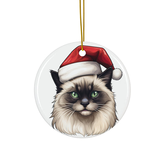 Ceramic Ornament - Birman Cat With Santa Hat      Item #8788385