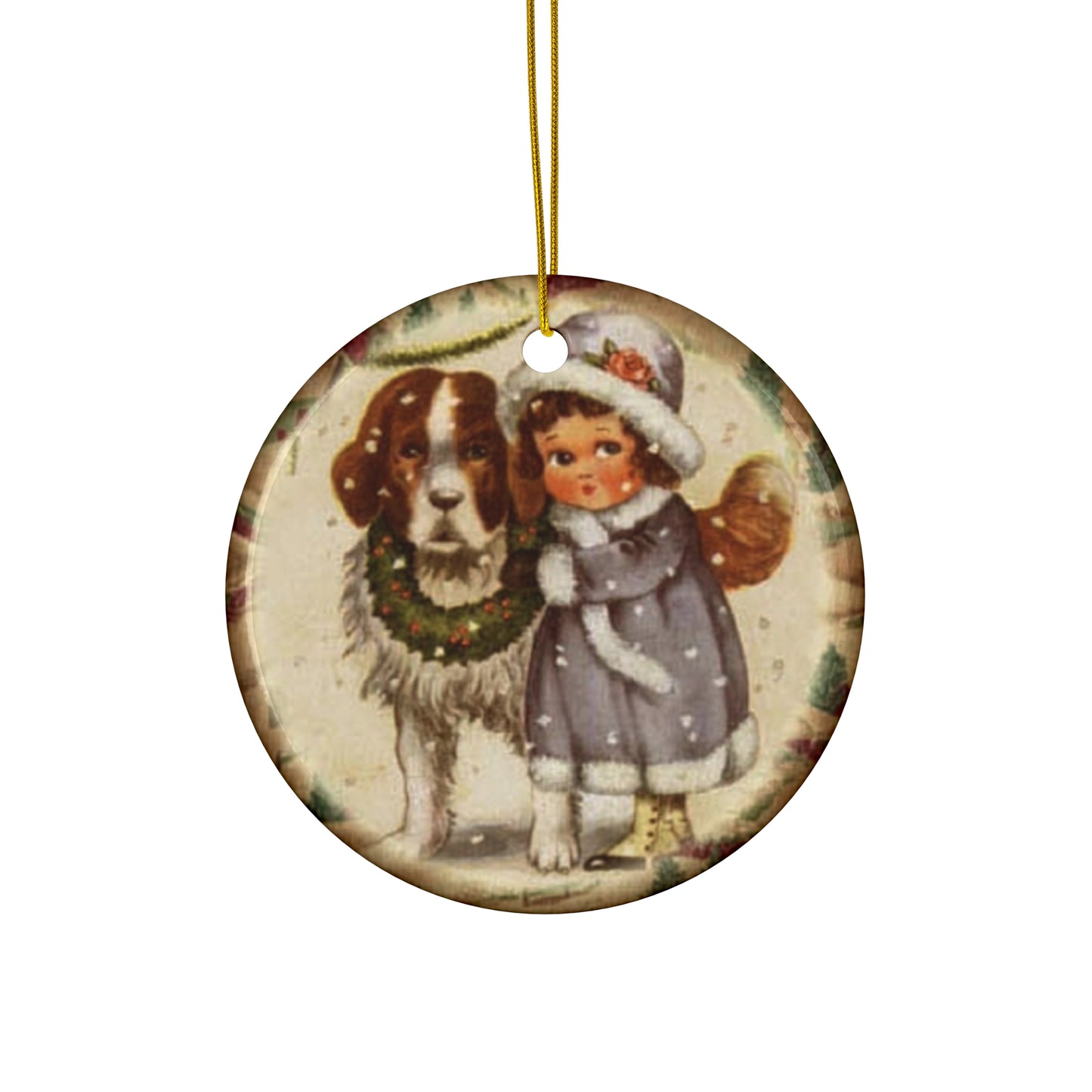 Ceramic Ornament - Christmas Dog With Kid     Item #182698