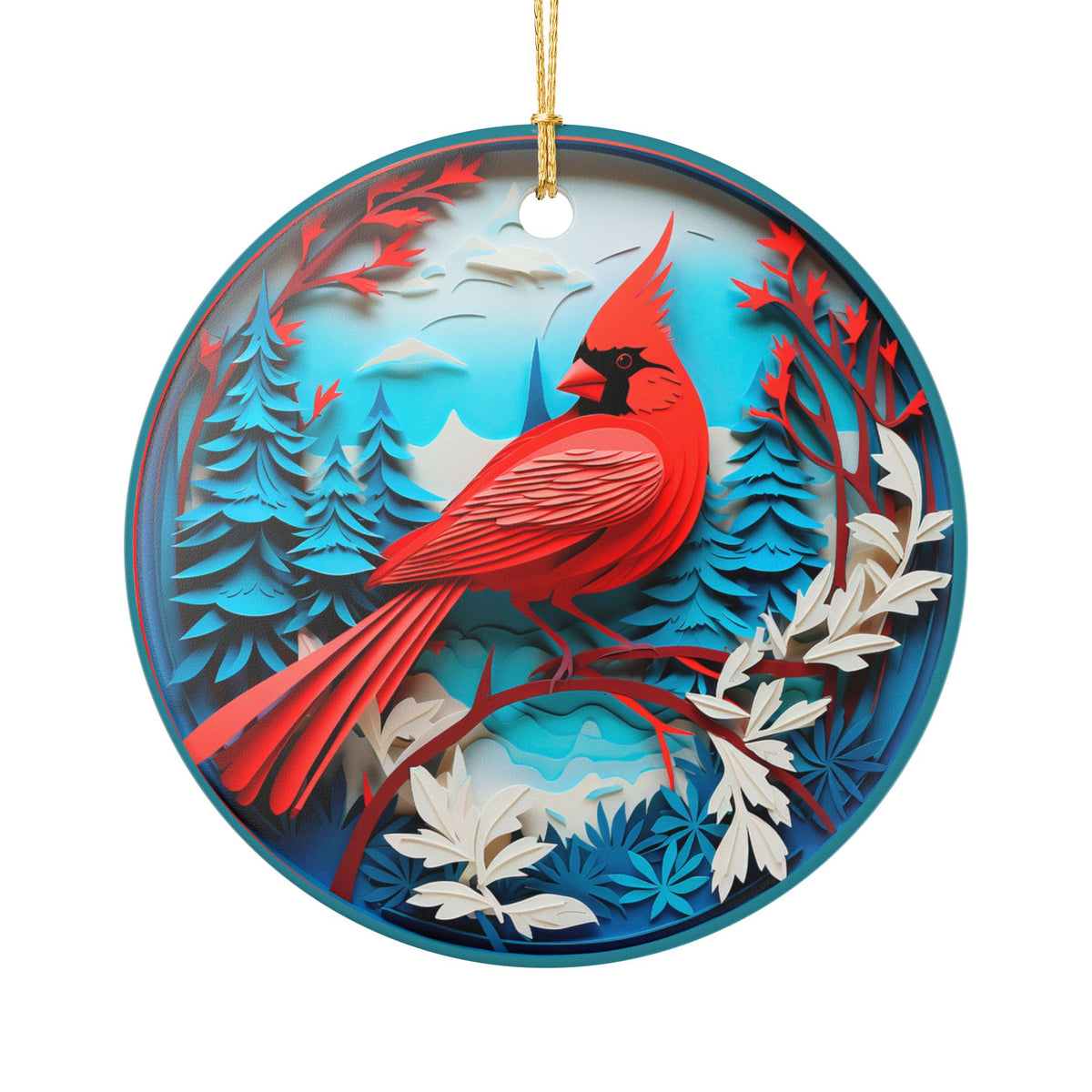 Cardinal Bird Winter Forest Ceramic Ornament  Item #153769