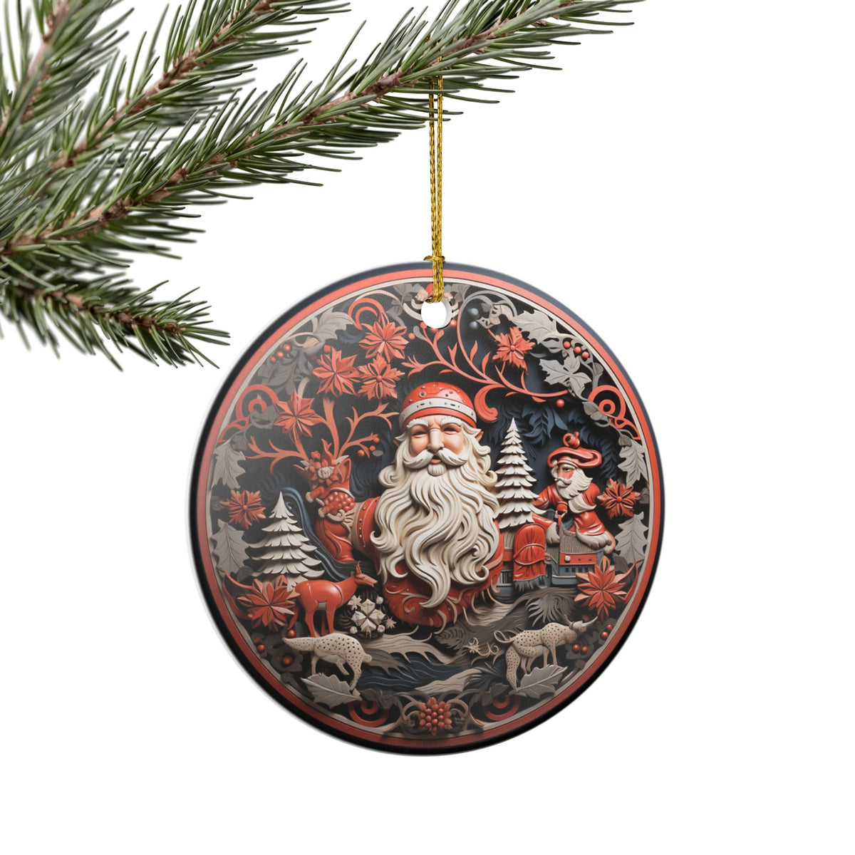 Vintage Santa Christmas Ceramic Ornament   Item #19086