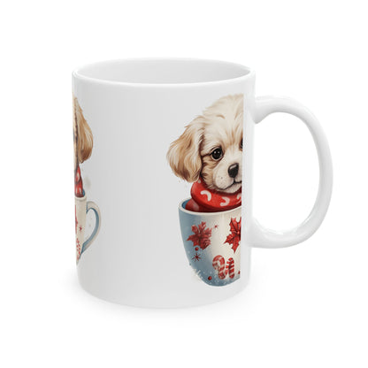 Cute Puppy in Holiday Teacup Ceramic Mug — Christmas Dog Coffee Cup 11oz  Item #345284