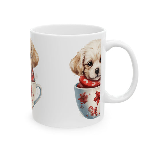 Cute Puppy in Holiday Teacup Ceramic Mug — Christmas Dog Coffee Cup 11oz  Item #345284