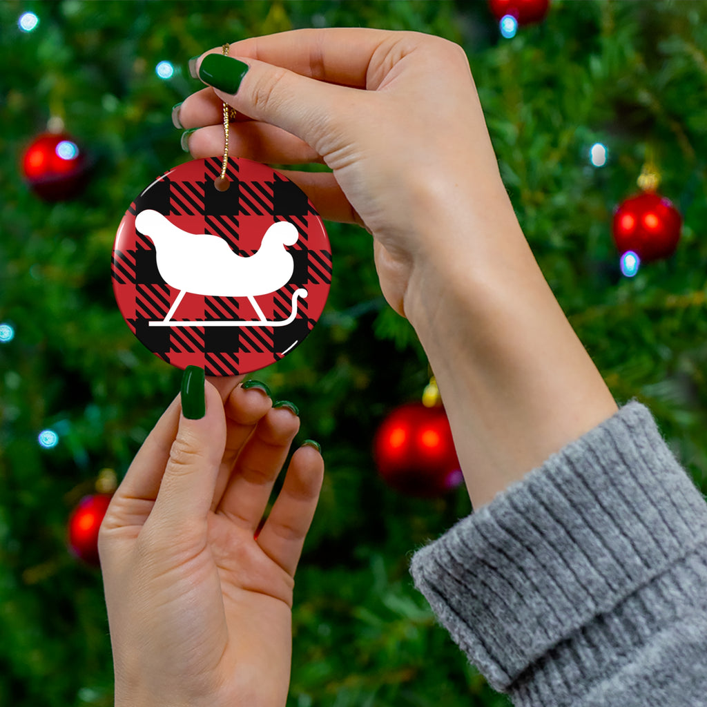 Buffalo Plaid Sleigh Ceramic Disc Ornament    Item #7484706 - Buckshot's Bargain Barn