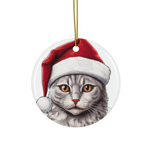 Ceramic Ornament - Arabian Mau Cat With Santa Hat      Item #7952499