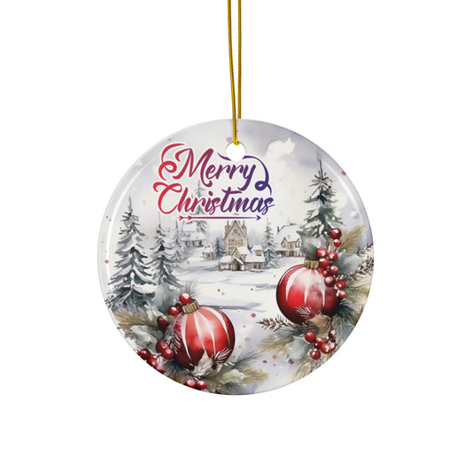 Ceramic Ornament - Merry Christmas Scene     Item #6093645