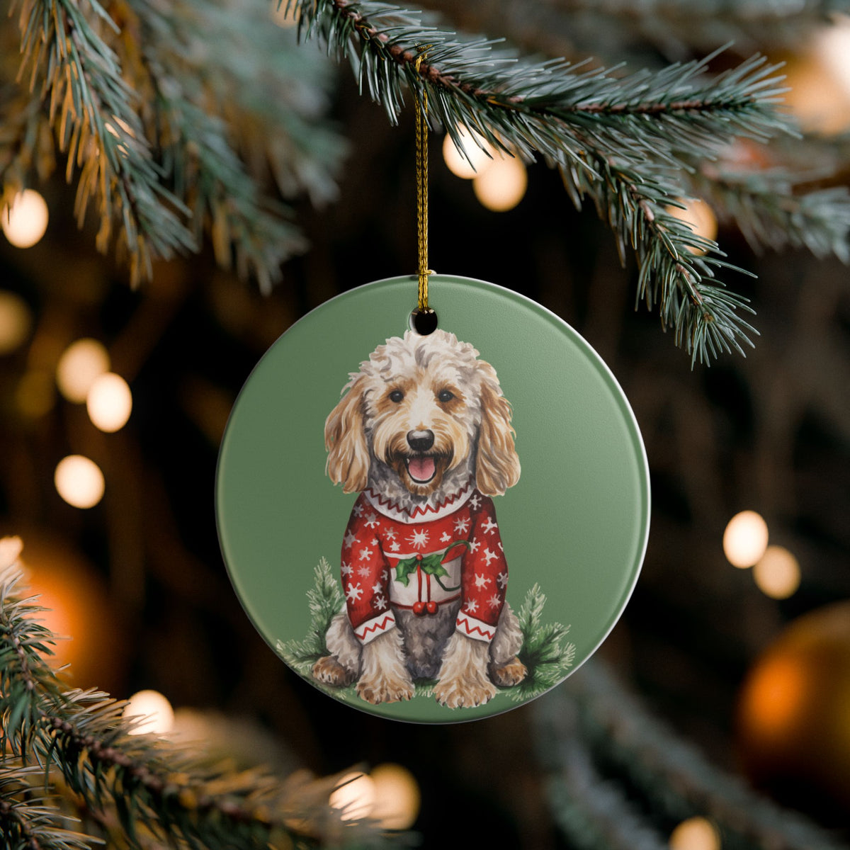 Christmas Dog in Sweater Ceramic Ornament   Item #29217