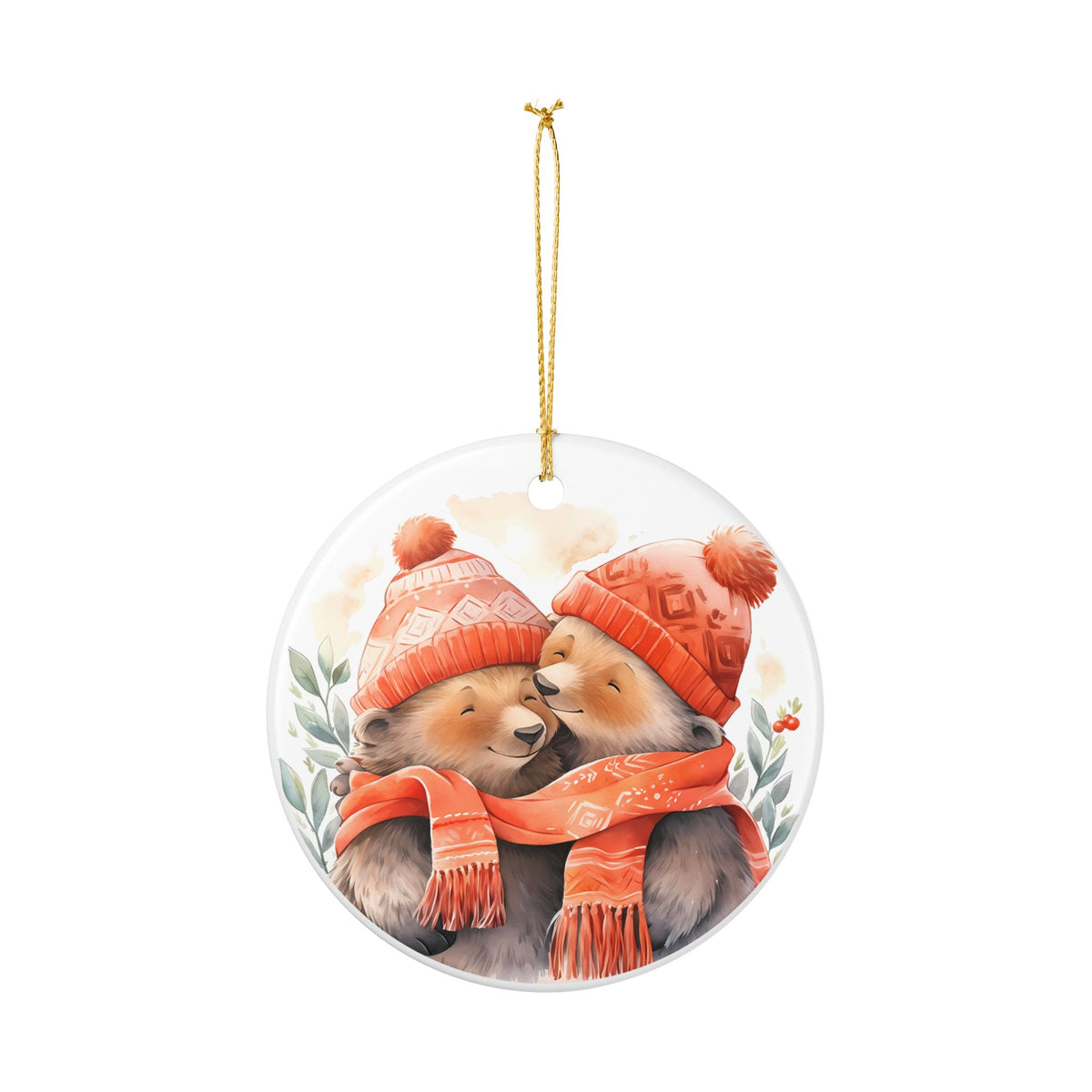 Ceramic Christmas Ornament – Cozy Bears in Winter Hats   Item #51194