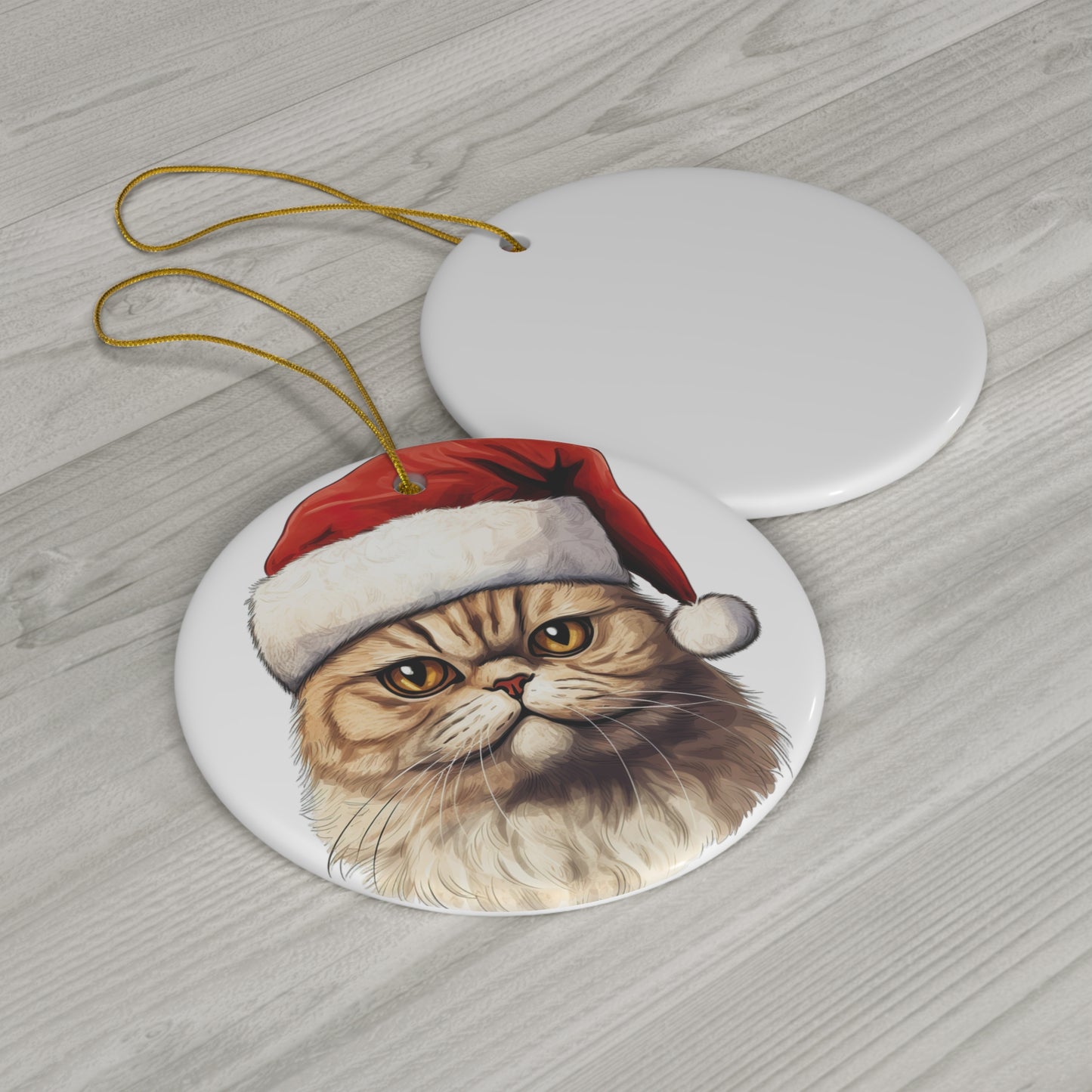 Exotic Shorthair Cat With Santa Hat Ceramic Ornament        Item #5445814