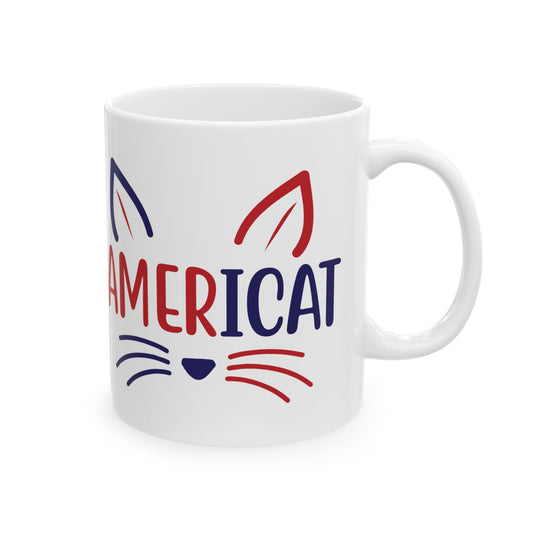 American Cat Ceramic Mug — Patriotic Cat Lover Coffee Cup 11oz   Item #831399