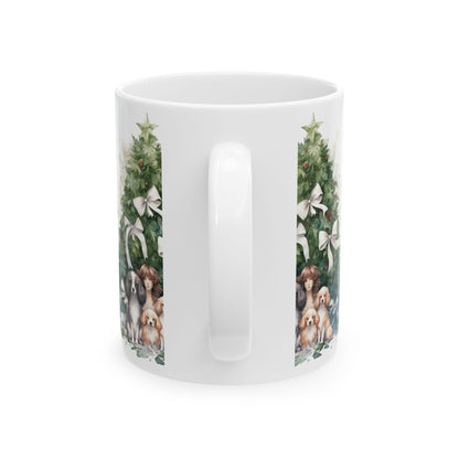 Christmas Tree Dogs Ceramic Mug — Holiday Puppy Coffee Cup 11oz  Item #347379