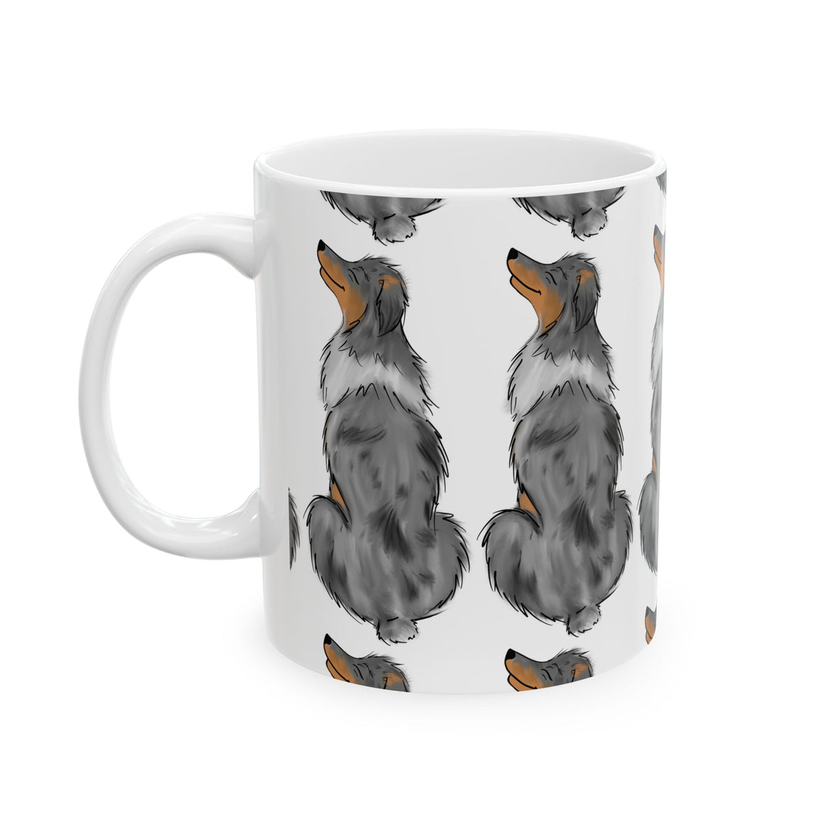 Australian Shepherd Pattern Ceramic Mug – Cute Blue Merle Dog Coffee Cup 11oz   Item #500732
