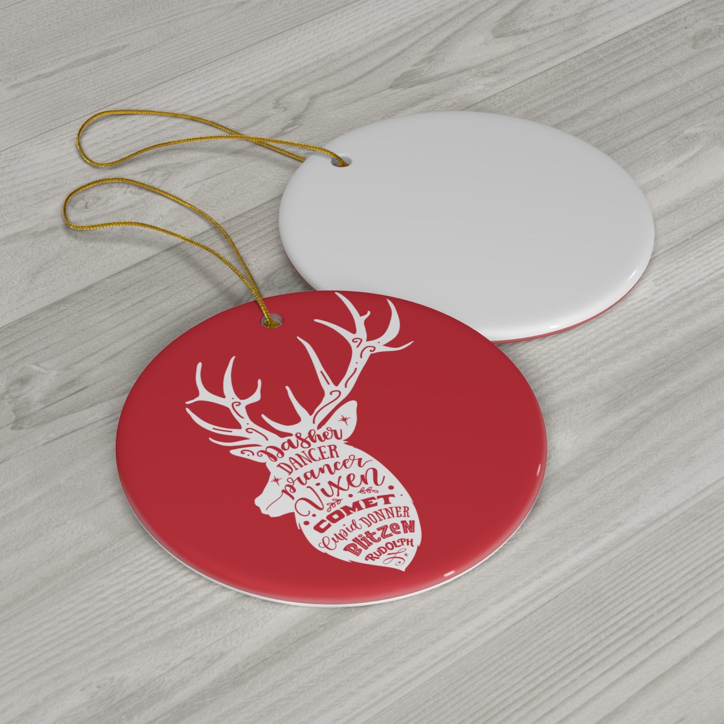 Reindeer Head Names Ceramic Disc Ornament        Item #205942