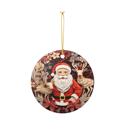 Santa and Reindeer Christmas Ceramic Ornament   Item #621707