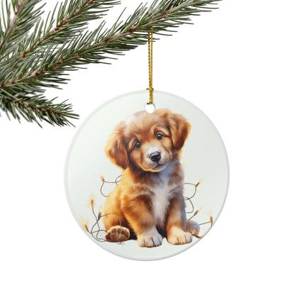Adorable Golden Retriever Puppy Ceramic Christmas Ornament    Item #618234