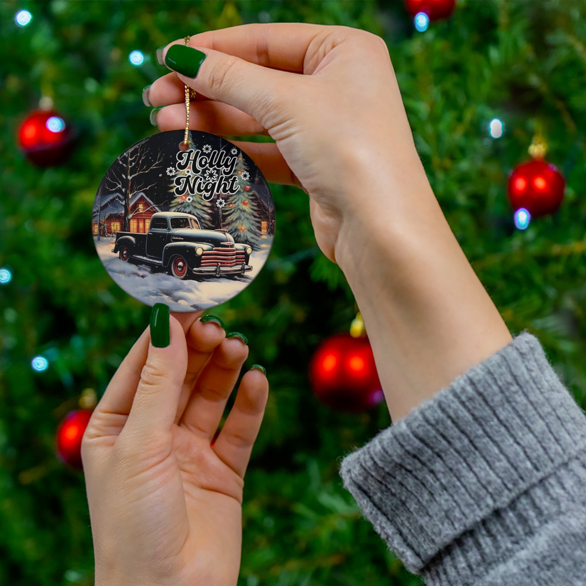 Holly Night Truck Ceramic Ornament           Item #149761 - Buckshot's Bargain Barn
