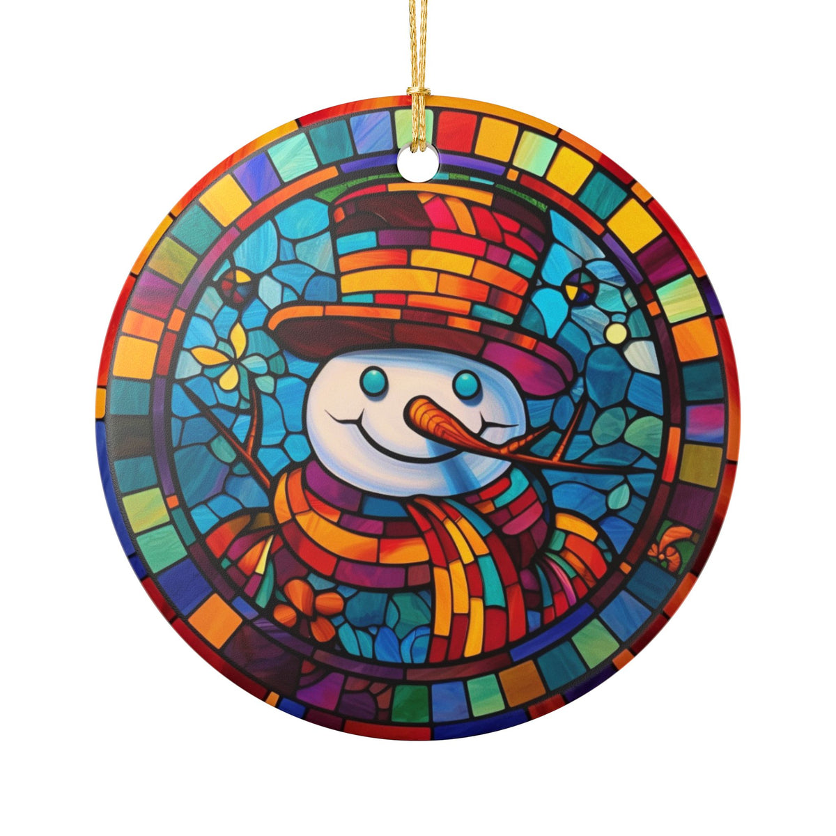 Stained Glass Snowman Ceramic Ornament   Item #61321