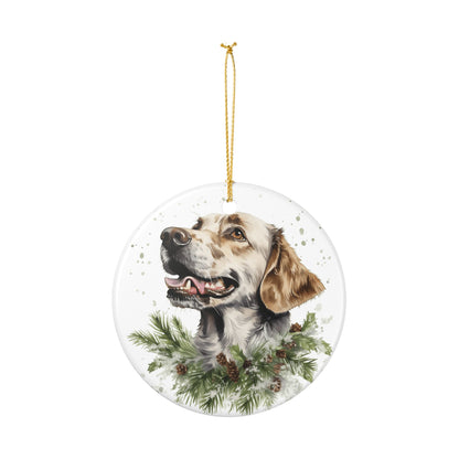 Ceramic Christmas Ornament – Festive Dog Portrait with Pine Branches    Item #715405