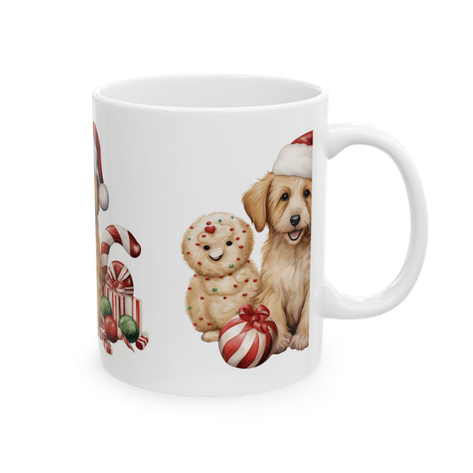 Christmas Puppy Ceramic Mug — Cute Golden Retriever with Santa Hat & Holiday Treats 11oz  Item #561022