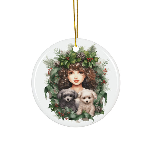 Christmas Dog Ceramic Disc Ornament             Item #3651402