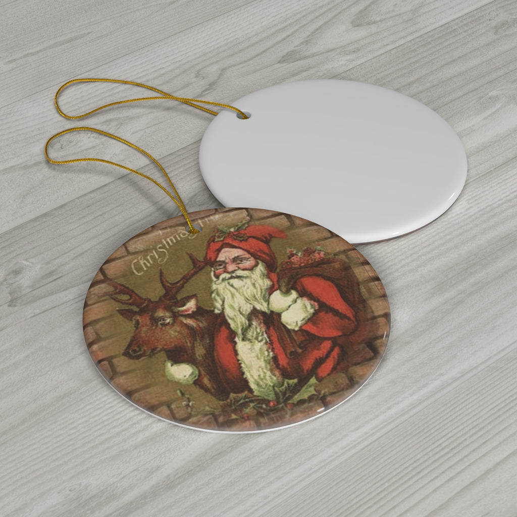 Santa Ceramic Disc Ornament             Item #20298