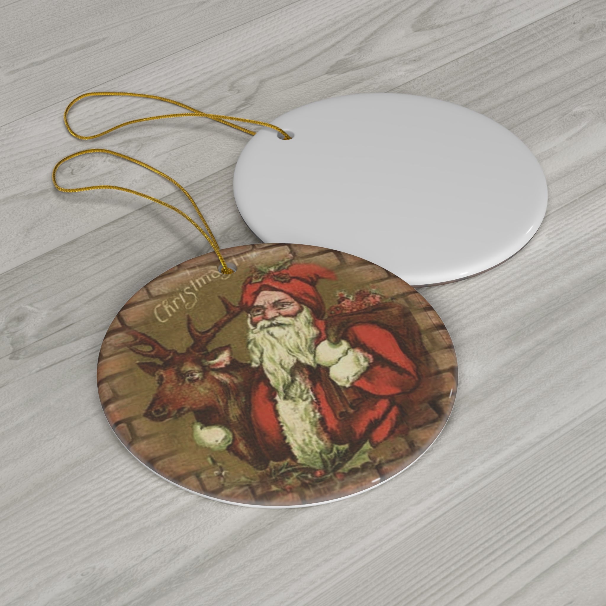 Santa Ceramic Disc Ornament             Item #20298