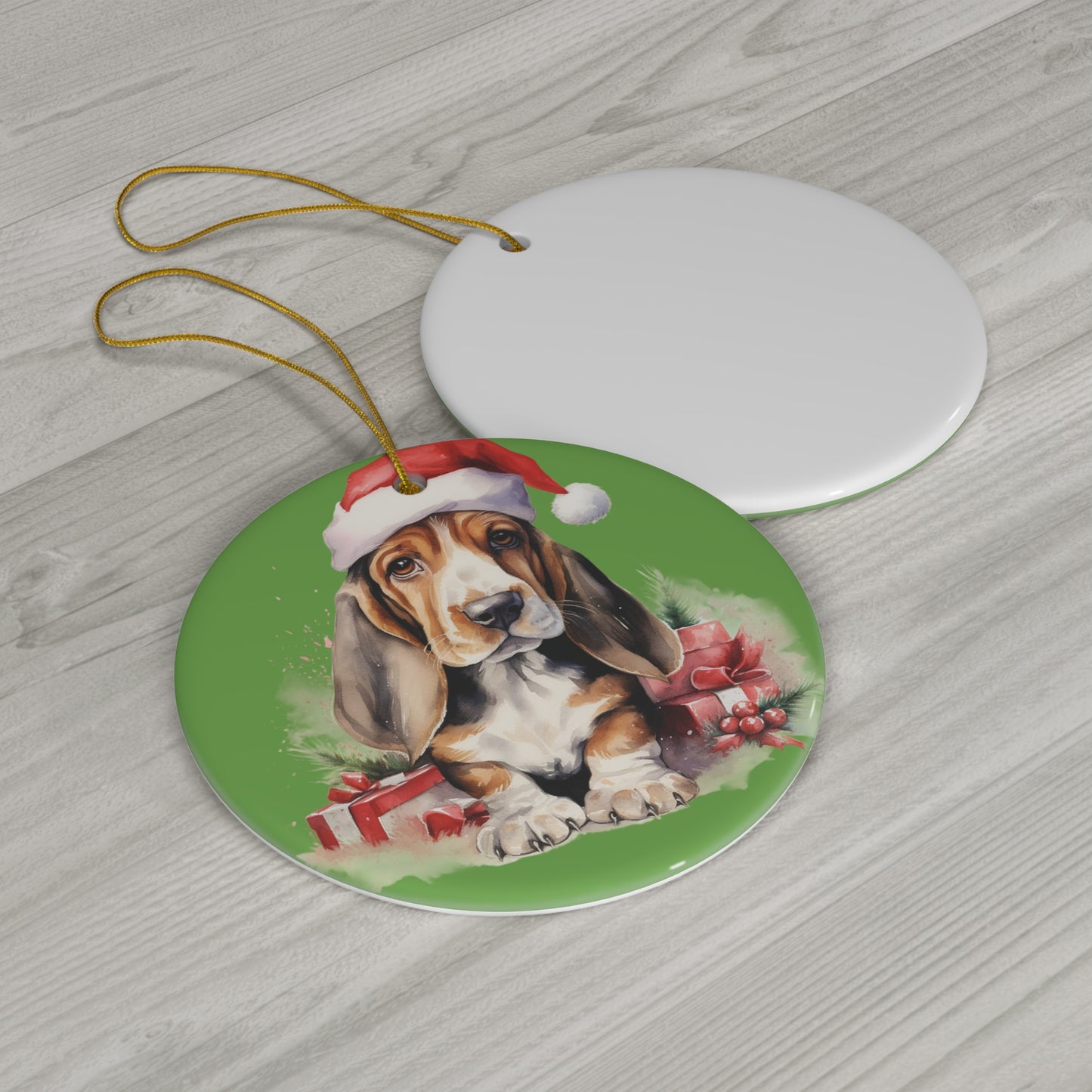 Ceramic Ornament - Christmas Basset Hound Dog      Item #8173125