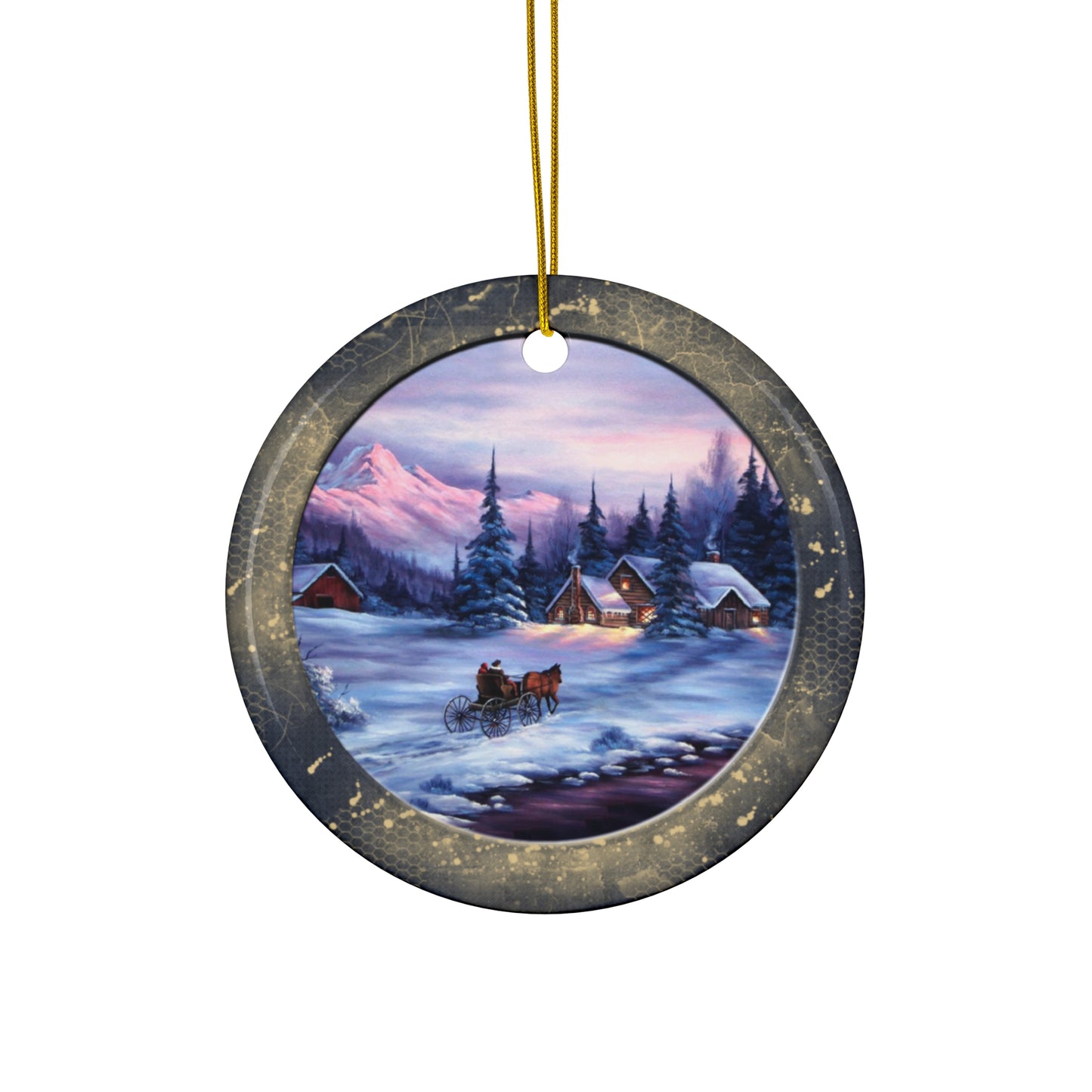 Winter Scene Ceramic Disc Ornament         Item #603422