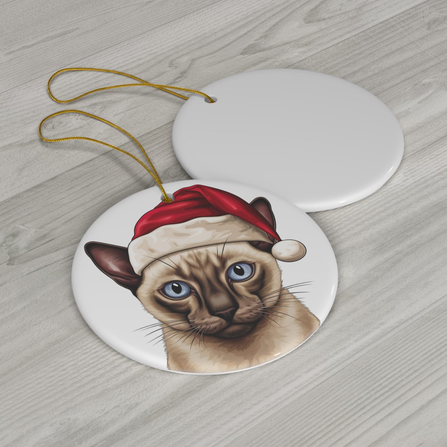 Ceramic Ornament - Tonkinese Cat With Santa Hat      Item #4098877