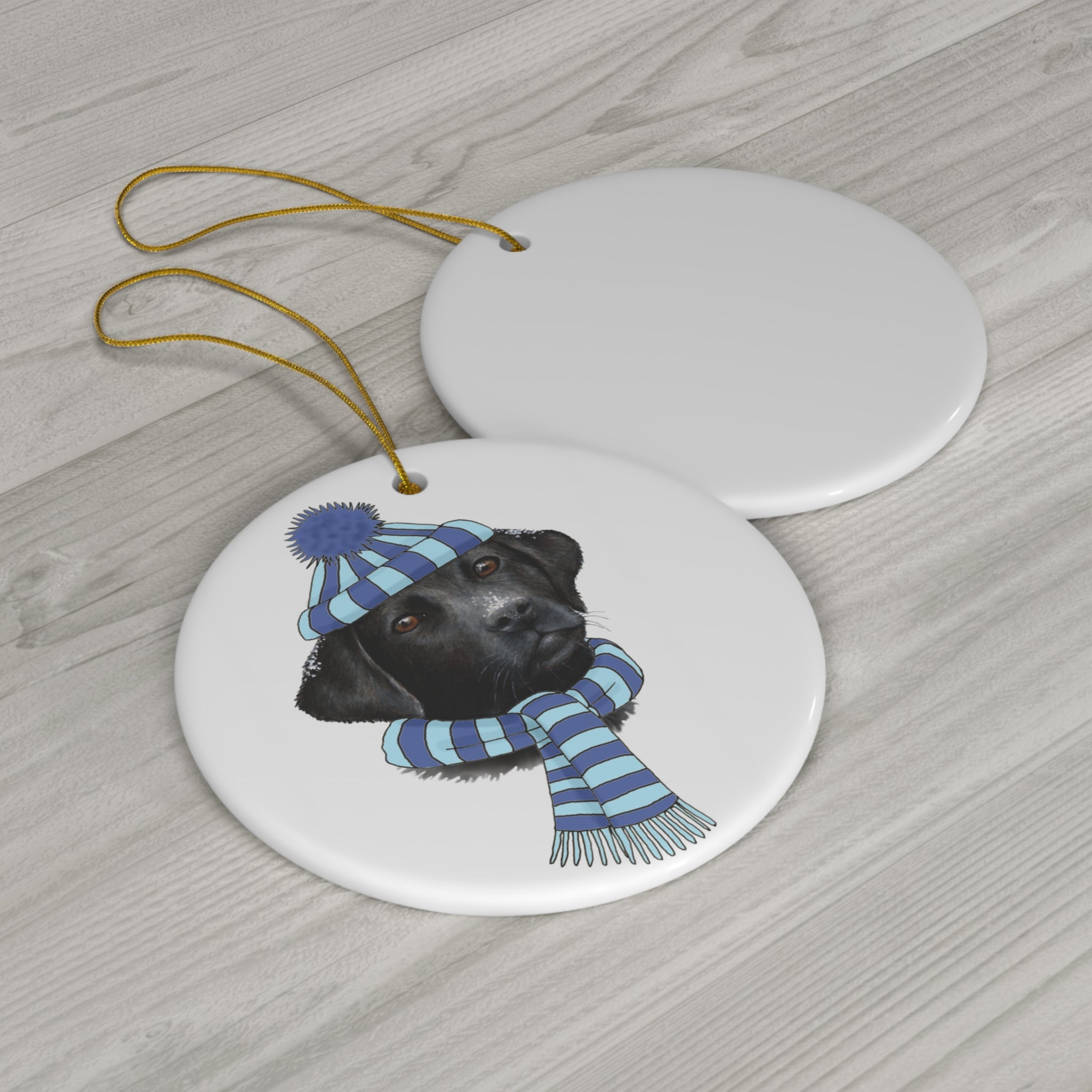 Lab In Blue/Teal Winter Gear Ceramic Disc Ornament           Item #526624