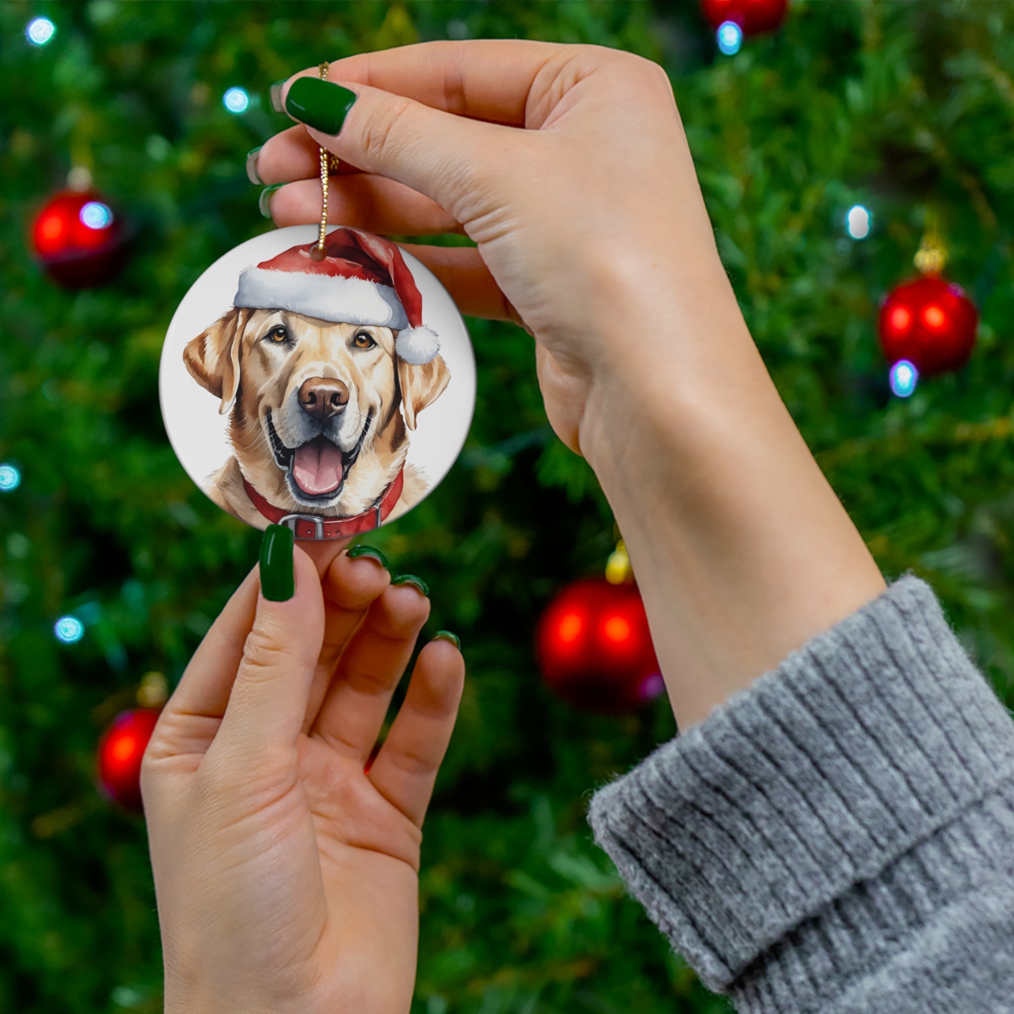 Ceramic Ornament - Labrador Retriever With Santa Hat      Item #6898911