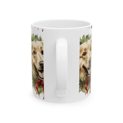 Golden Retriever Holiday Wreath Mug — Festive Dog Christmas Coffee Cup 11oz  Item #763251