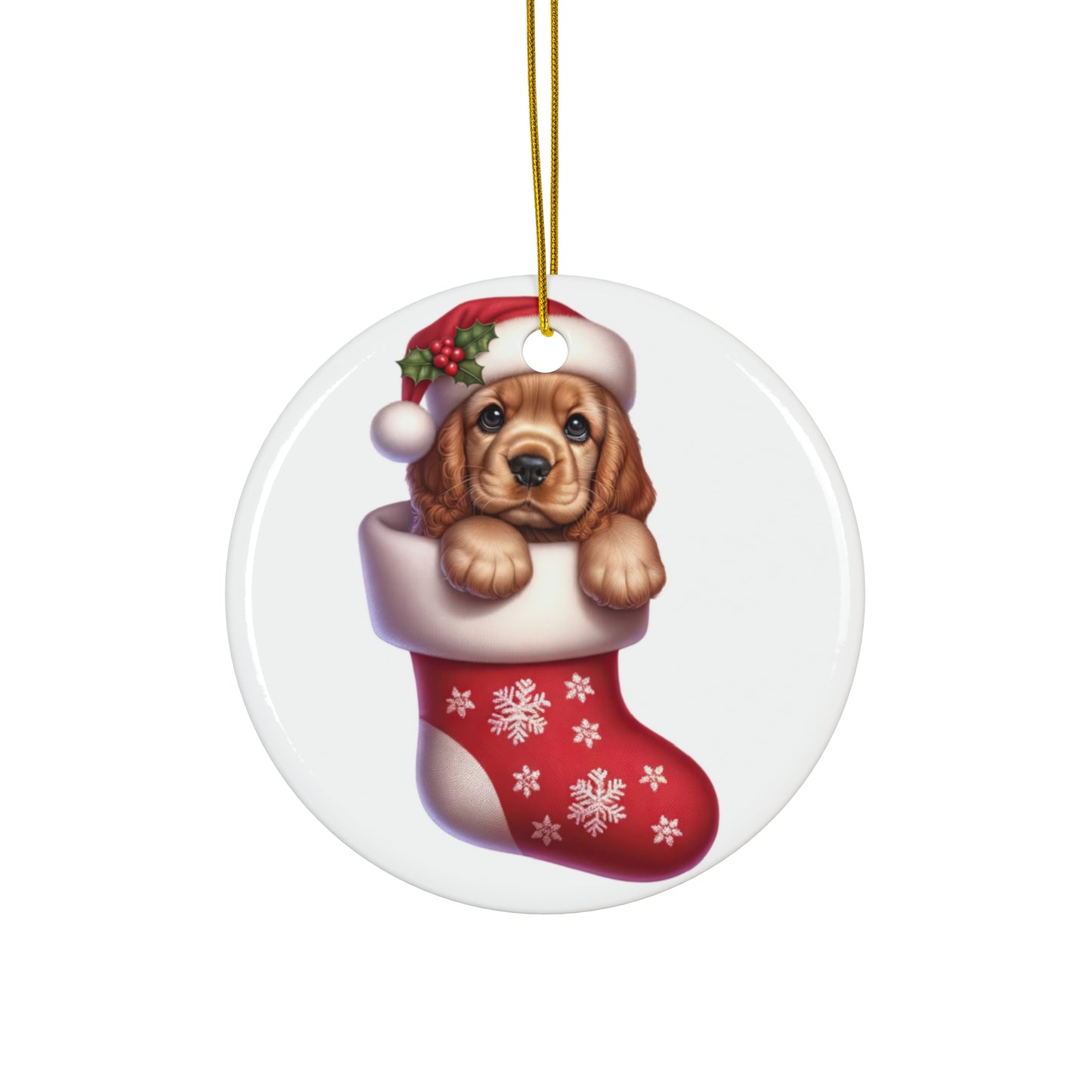 English Springer Spaniel Christmas Stocking Ceramic Disc Ornament        Item #1381889