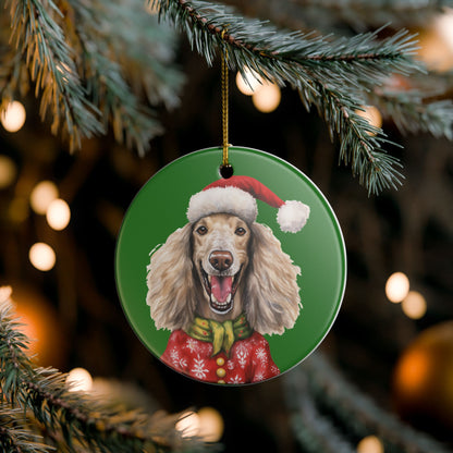 Ceramic Christmas Ornament – Festive Cocker Spaniel Dog in Santa Hat    Item #791839