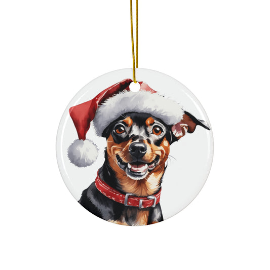 Ceramic Ornament - Miniature Pinscher Dog With Santa Hat      Item #8815928