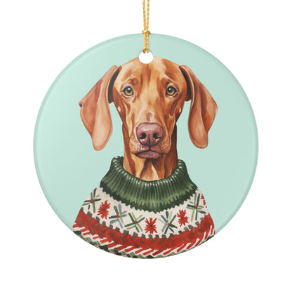 Festive Dog With Sweater Ceramic Christmas Ornament   Item #352433